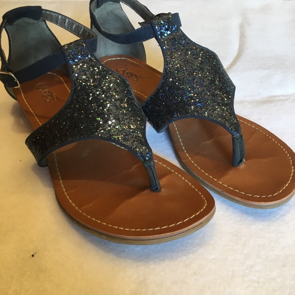 Carlos Santa sandals 8 vegan blue sparkles Tibbi